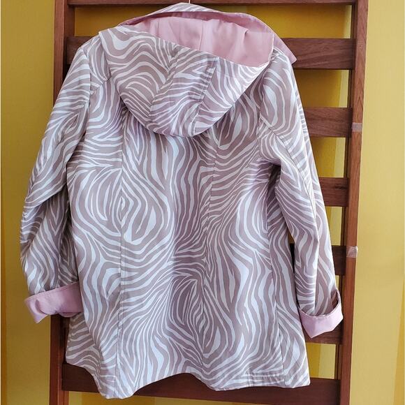 Dennis Basso Zebra Print Pink-Lined Raincoat, Sz M - Picture 9 of 10